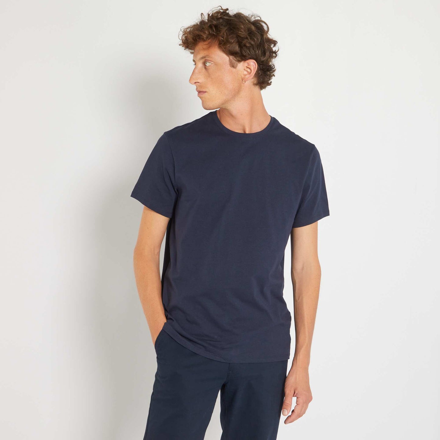 Plain jersey straight T-shirt dark blue