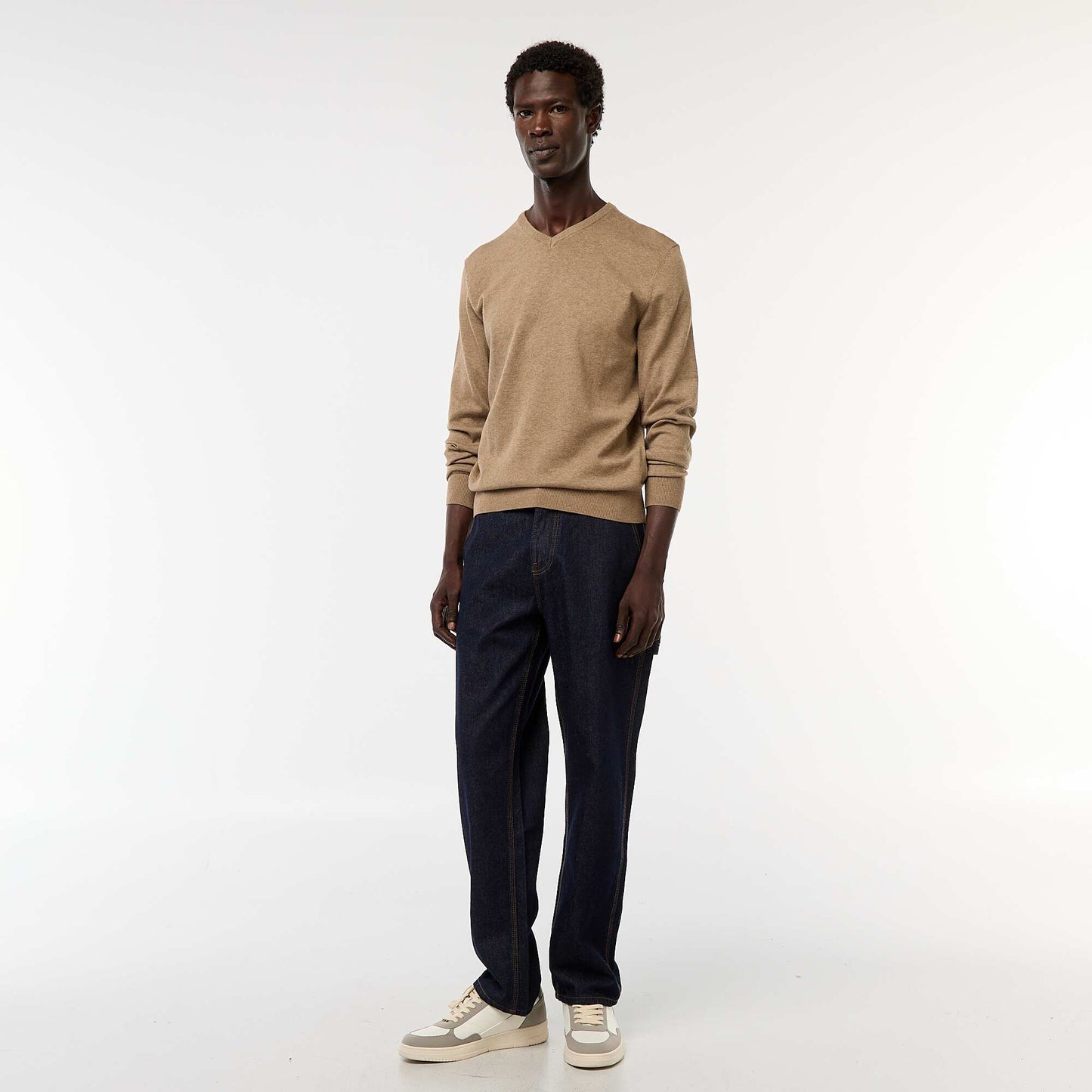 Plain knit basic sweater BROWN