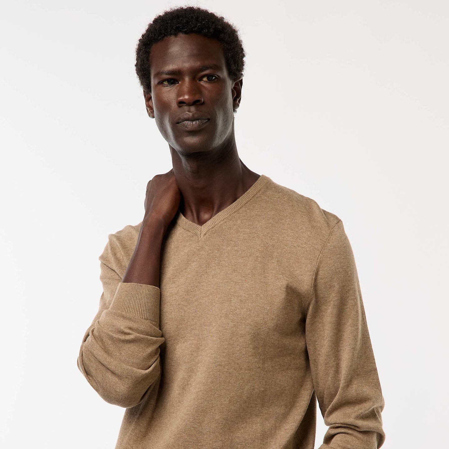 Plain knit basic sweater BROWN