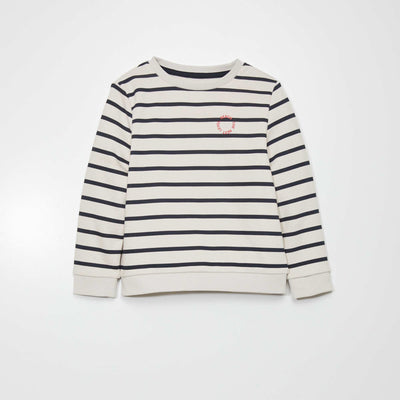 Sweatshirt fabric sweater with wide stripes White