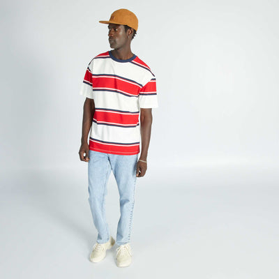 Striped cotton piqué T-shirt WHITE