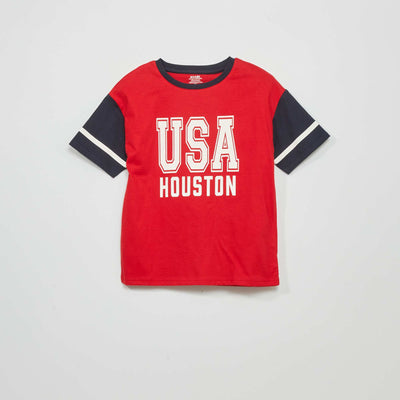 USA Houston print T-shirt RED_PMA3