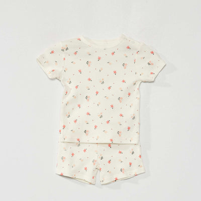 Ribbed short pyjamas - Two-piece set AO_FLOWER