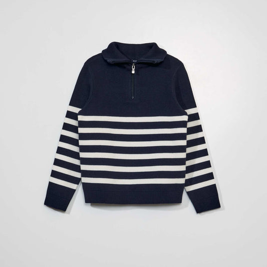 Zip-up high-neck sweater BLUE