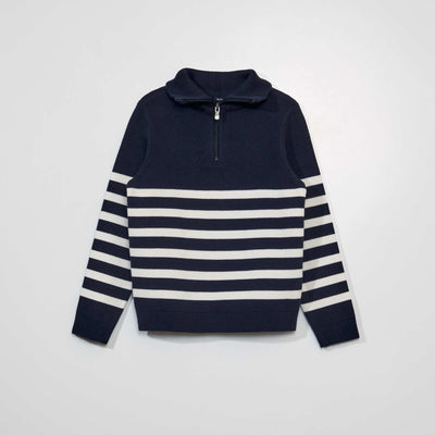 Zip-up high-neck sweater BLUE