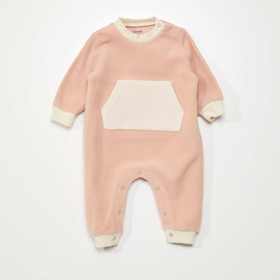 Two-tone fleece sleepsuit with kangaroo pocket GIRL