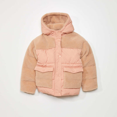 Mixed-material padded jacket with hood WHITE