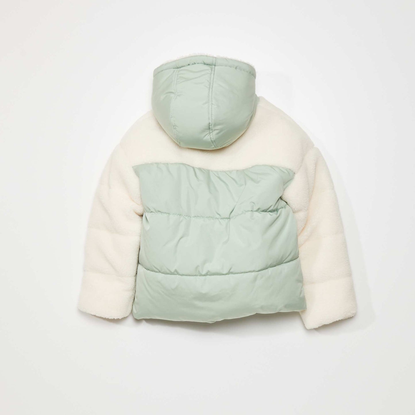 Mixed-material padded jacket with hood GREEN