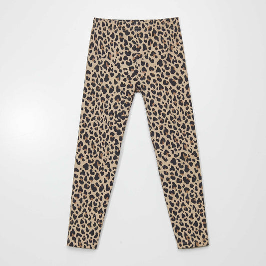 Neoprene leopard print sports leggings BROWN