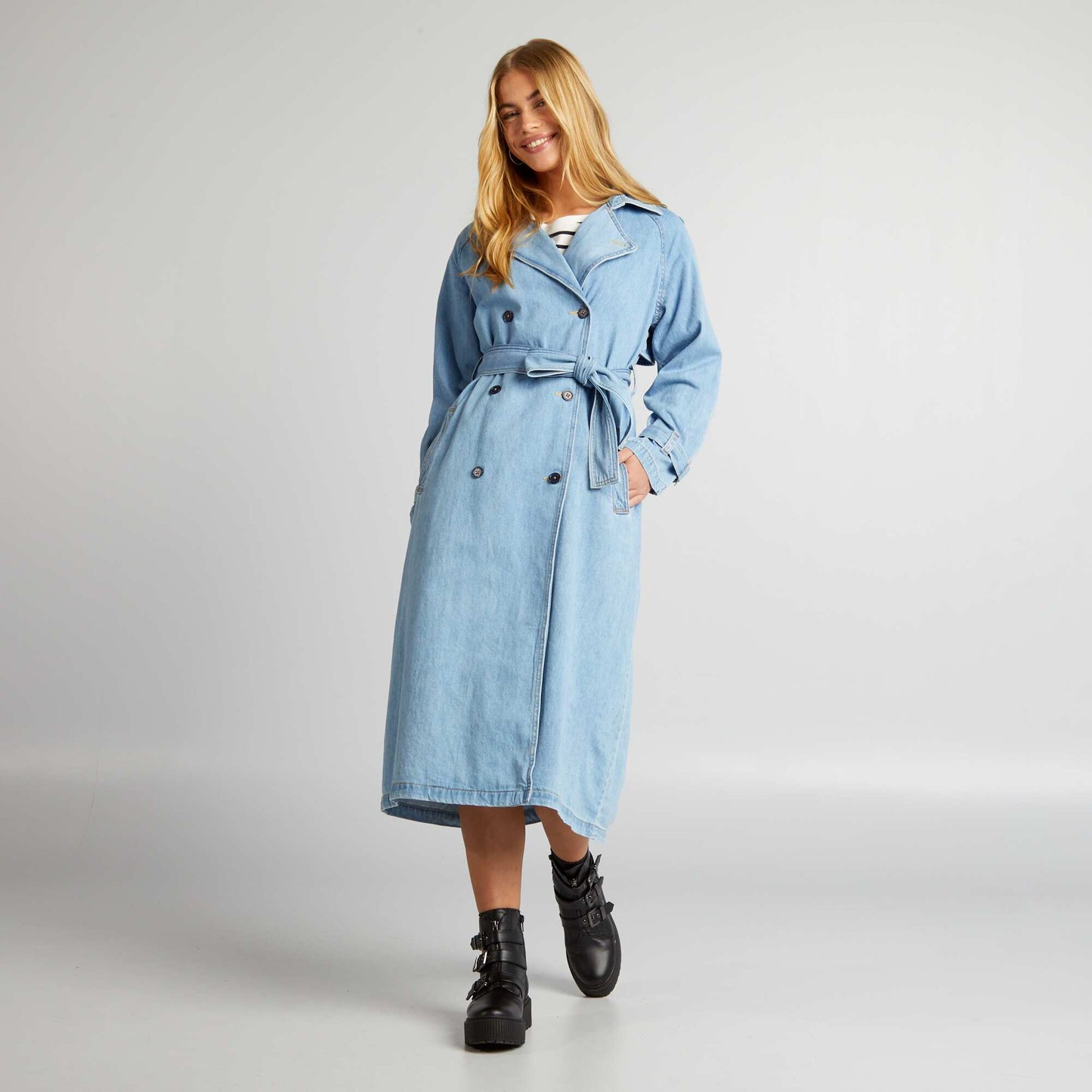 Long denim trench coat BLUE