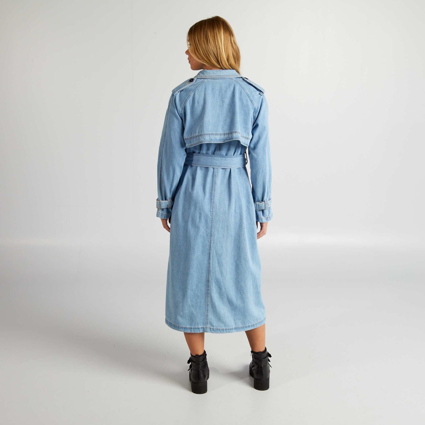 Long denim trench coat BLUE