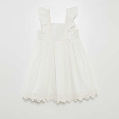 Ruffled dress with embroidery WHITE