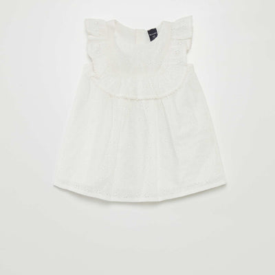 Dress with broderie anglaise and ruffle WHITE