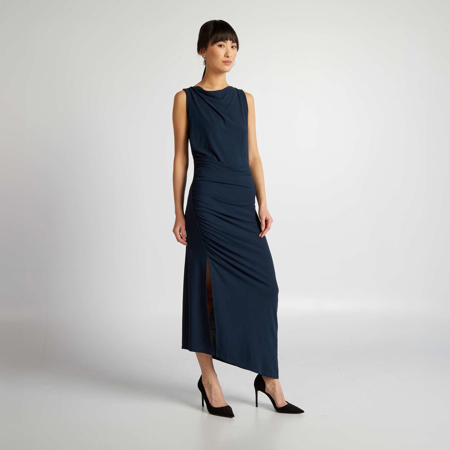 Cowl neck draped dress blue